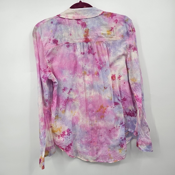 Anthropologie Pilcro The Cate Classic Tie Dye Button Down Shirt Pink Size‎ L - Picture 5 of 5